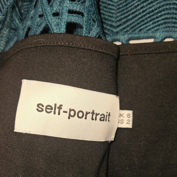 Taylor Swift choice Self-Portrait black/green openwork crochet mesh jumpsuit 2 - Picture 4 of 16